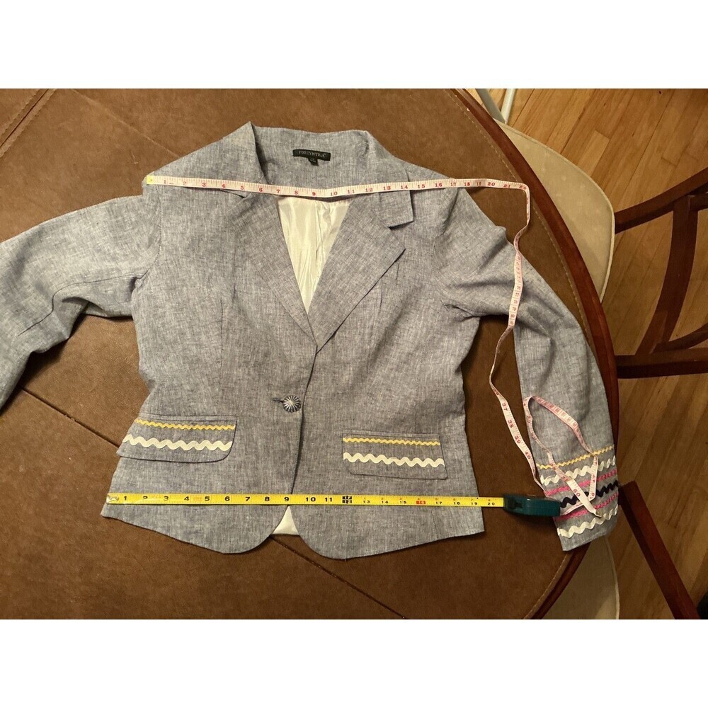 Vintage Blazer Cynthia cotton linen gray tailored women’s jacket Sz M embroidere - Picture 7 of 7